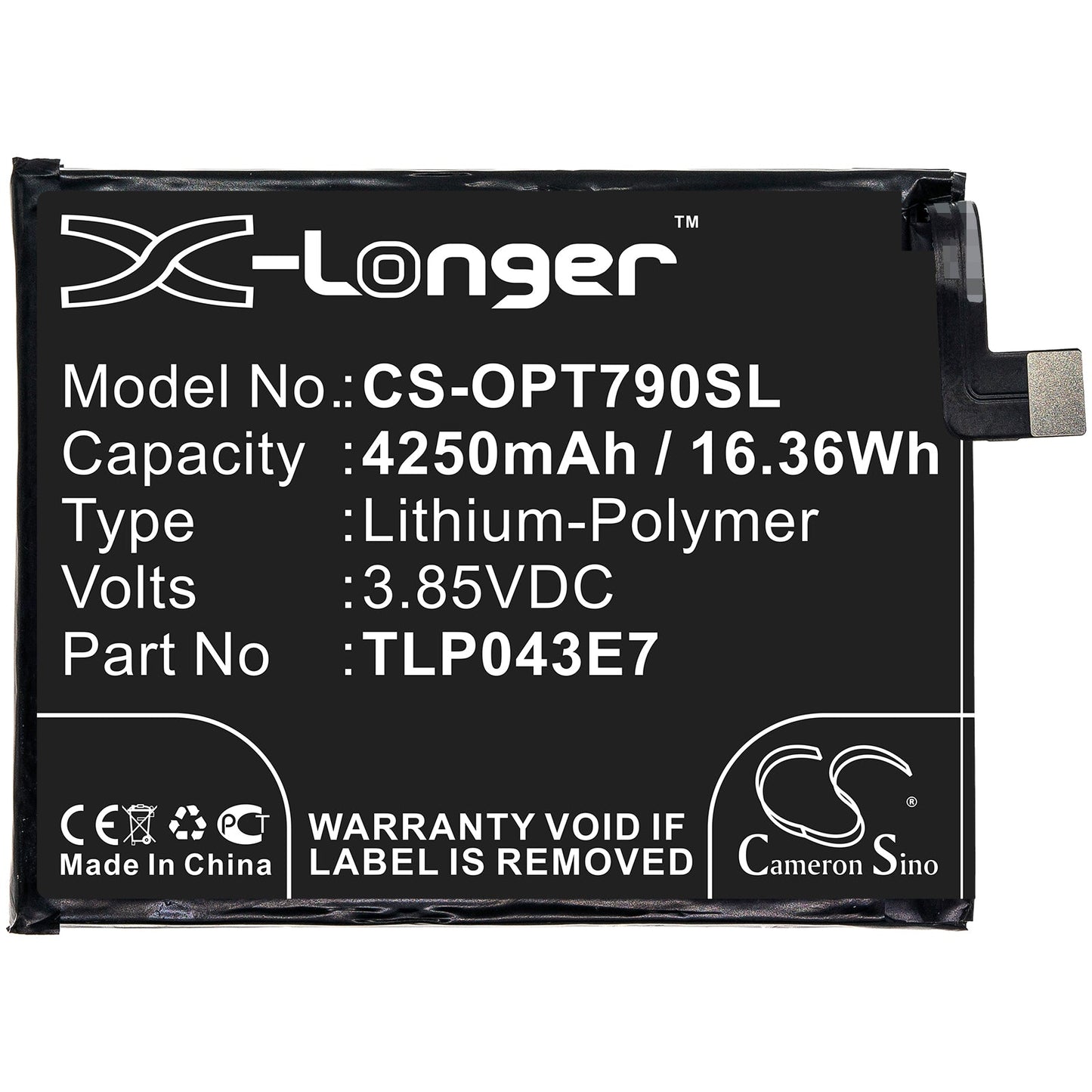 Replacement Battery for Alcatel  T790H – Mobile, SmartPhone – 4250mAh / 16.36Wh / 3.85V