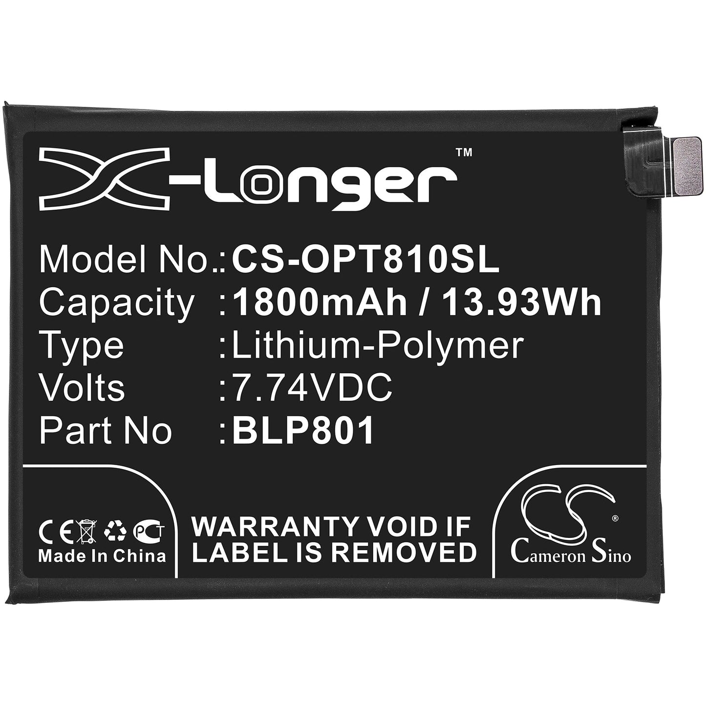 Replacement Battery for Oneplus  8T+ 5G – Mobile, SmartPhone – 1800mAh / 13.93Wh / 7.74V