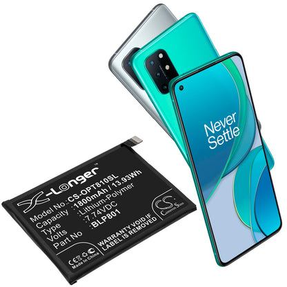 Replacement Battery for Oneplus  8T+ 5G – Mobile, SmartPhone – 1800mAh / 13.93Wh / 7.74V