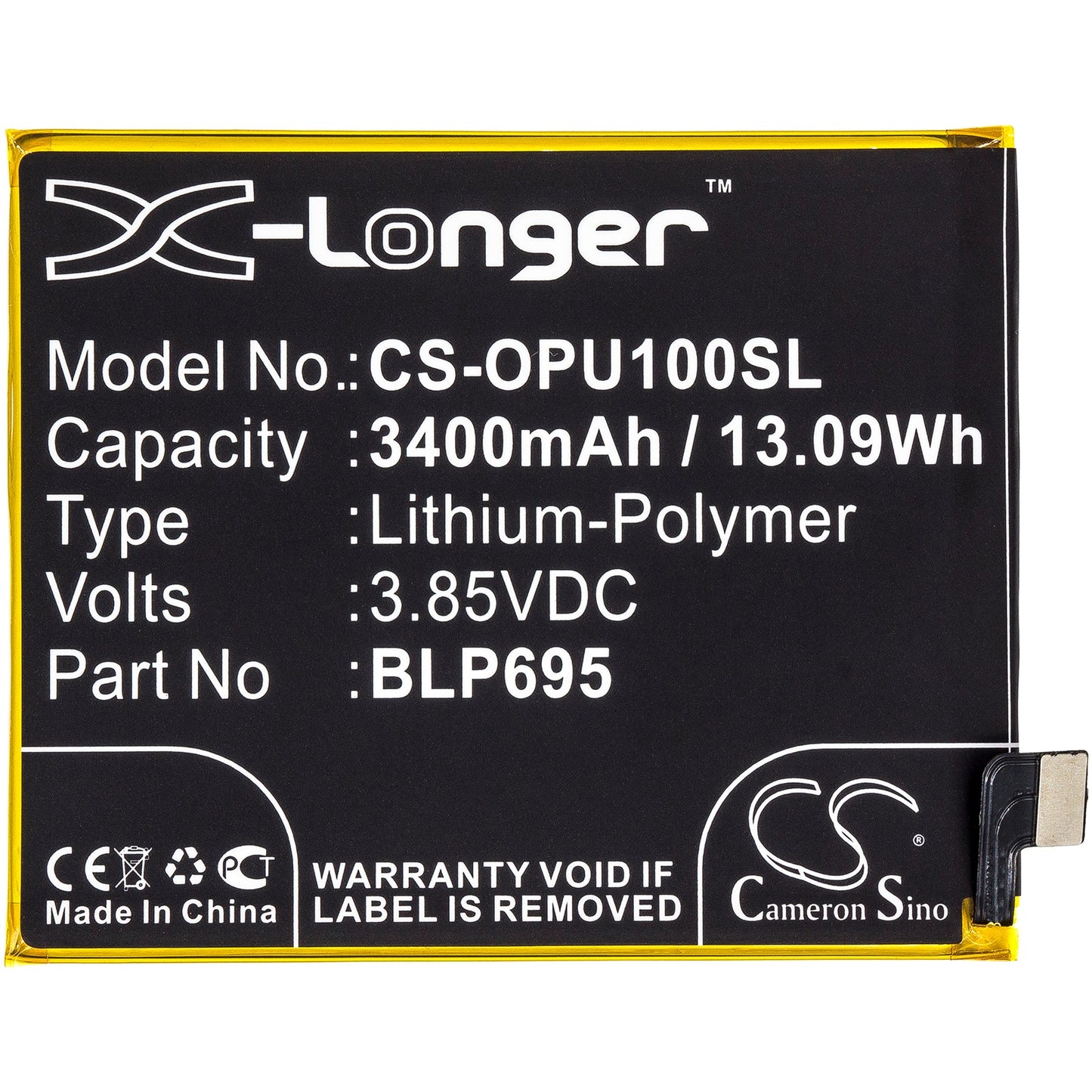 Replacement Battery for OPPO  R1833 – Mobile, SmartPhone – 3400mAh / 13.09Wh / 3.85V