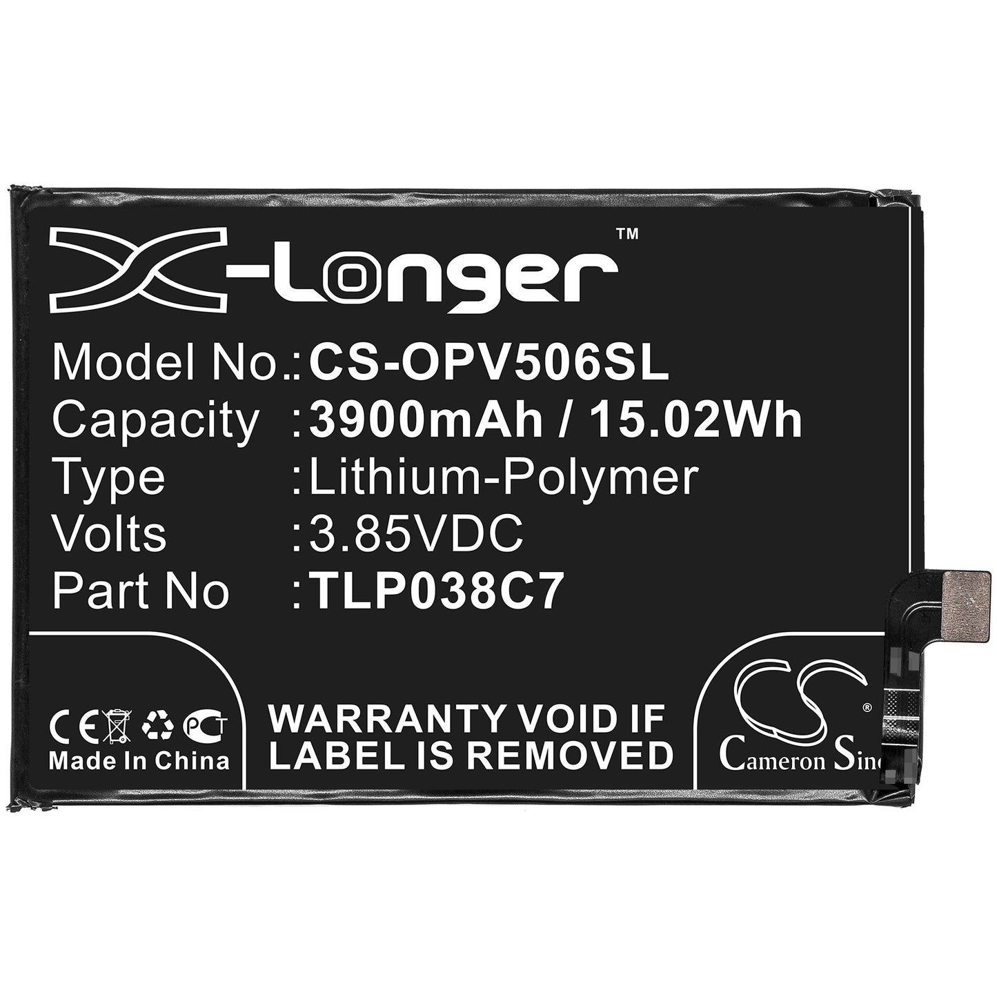 Replacement Battery for Alcatel  5V – Mobile, SmartPhone – 3900mAh / 15.02Wh / 3.85V
