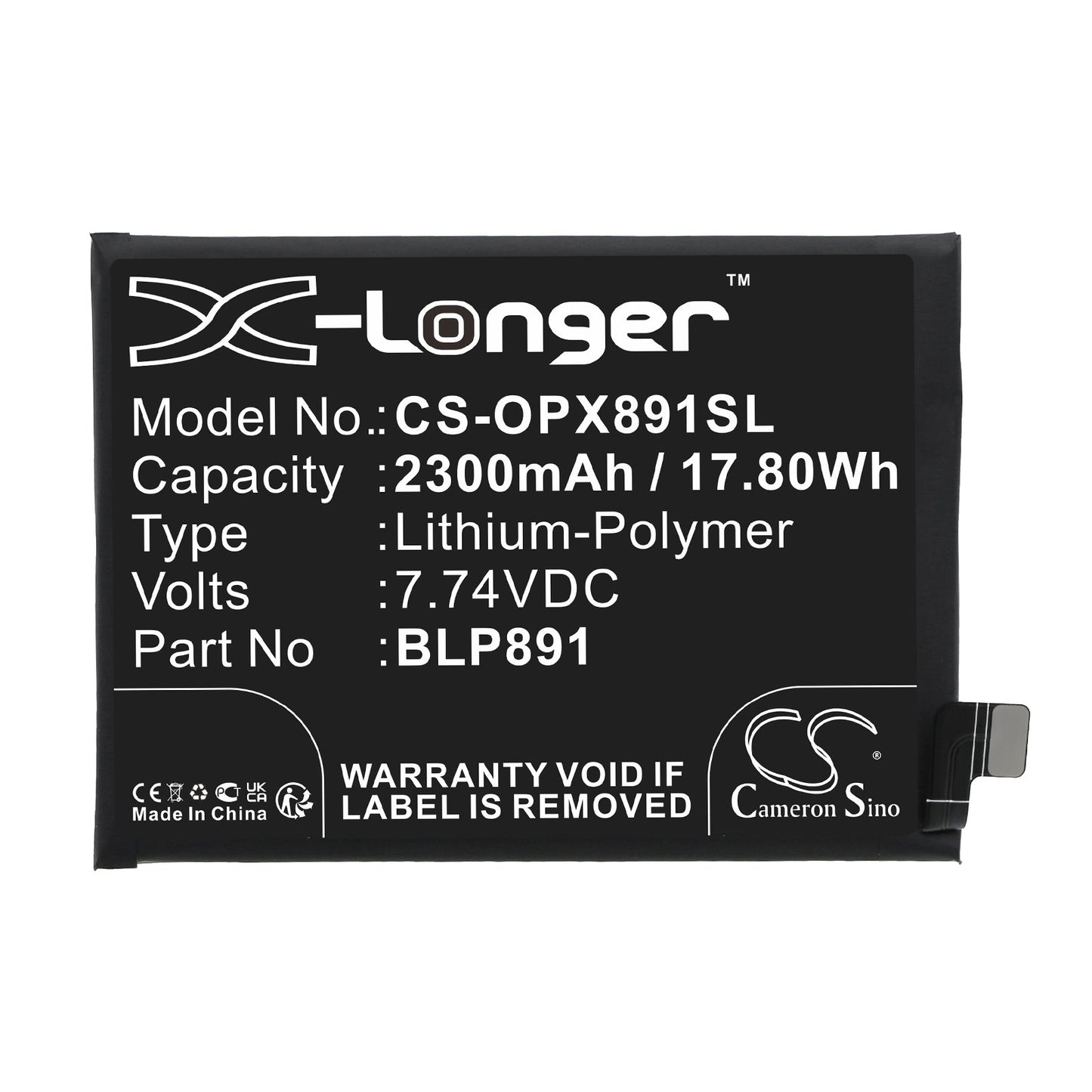 Replacement Battery for OPPO  Find X5 5G – Mobile, SmartPhone – 2300mAh / 17.80Wh / 7.74V