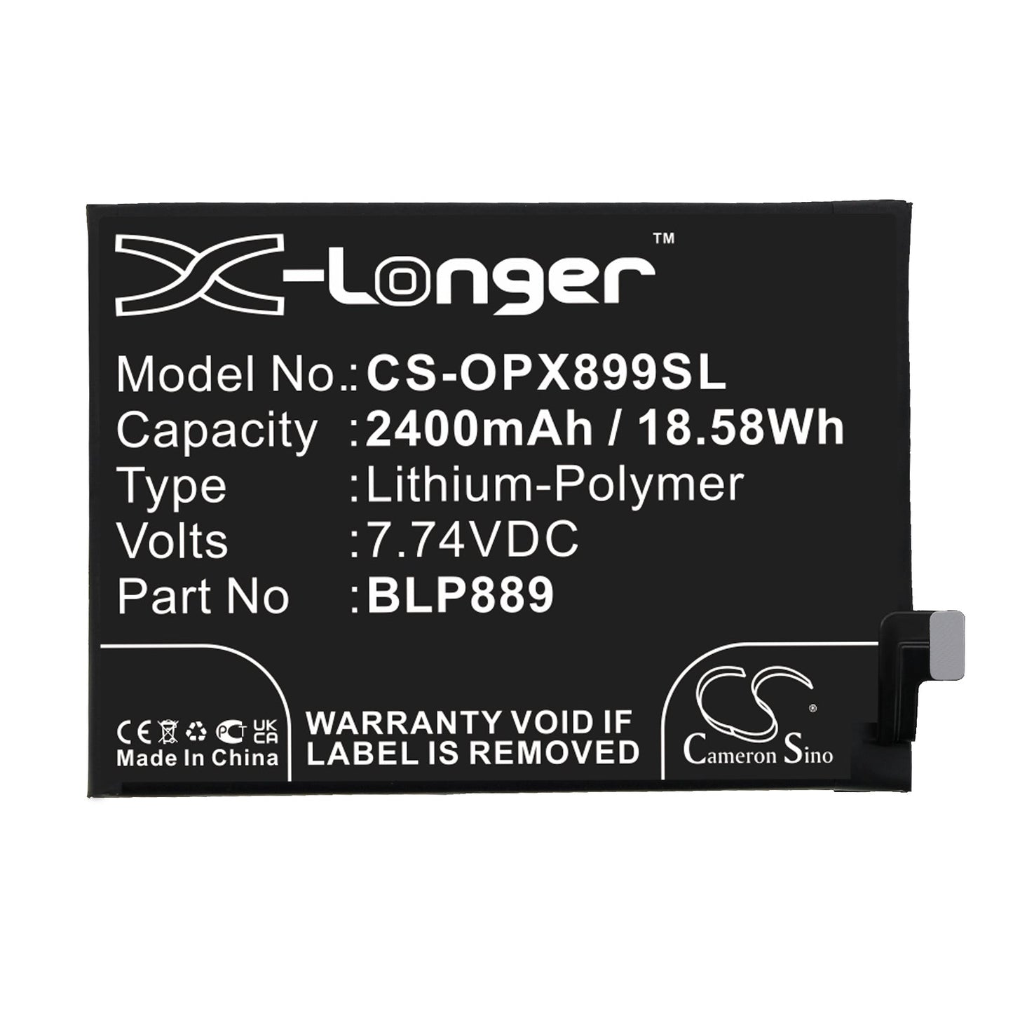 Replacement Battery for OPPO  CPH2305 – Mobile, SmartPhone – 2400mAh / 18.58Wh / 7.74V