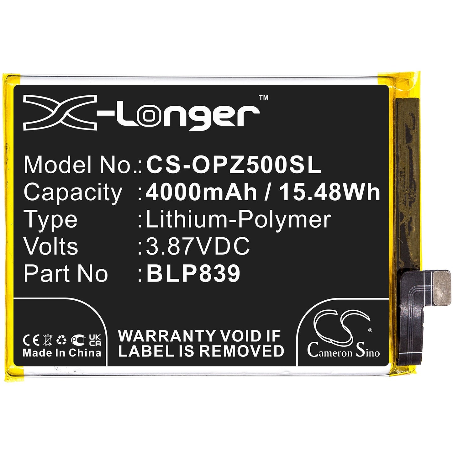 Replacement Battery for OPPO  2213 – Mobile, SmartPhone – 4000mAh / 15.48Wh / 3.87V
