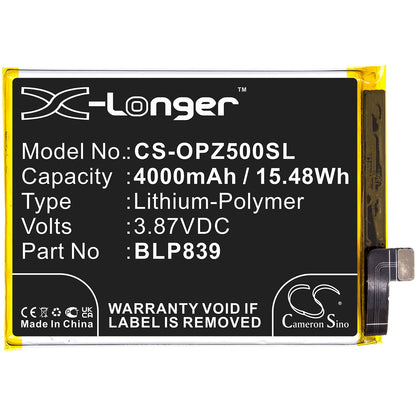 Replacement Battery for OPPO  2213 – Mobile, SmartPhone – 4000mAh / 15.48Wh / 3.87V
