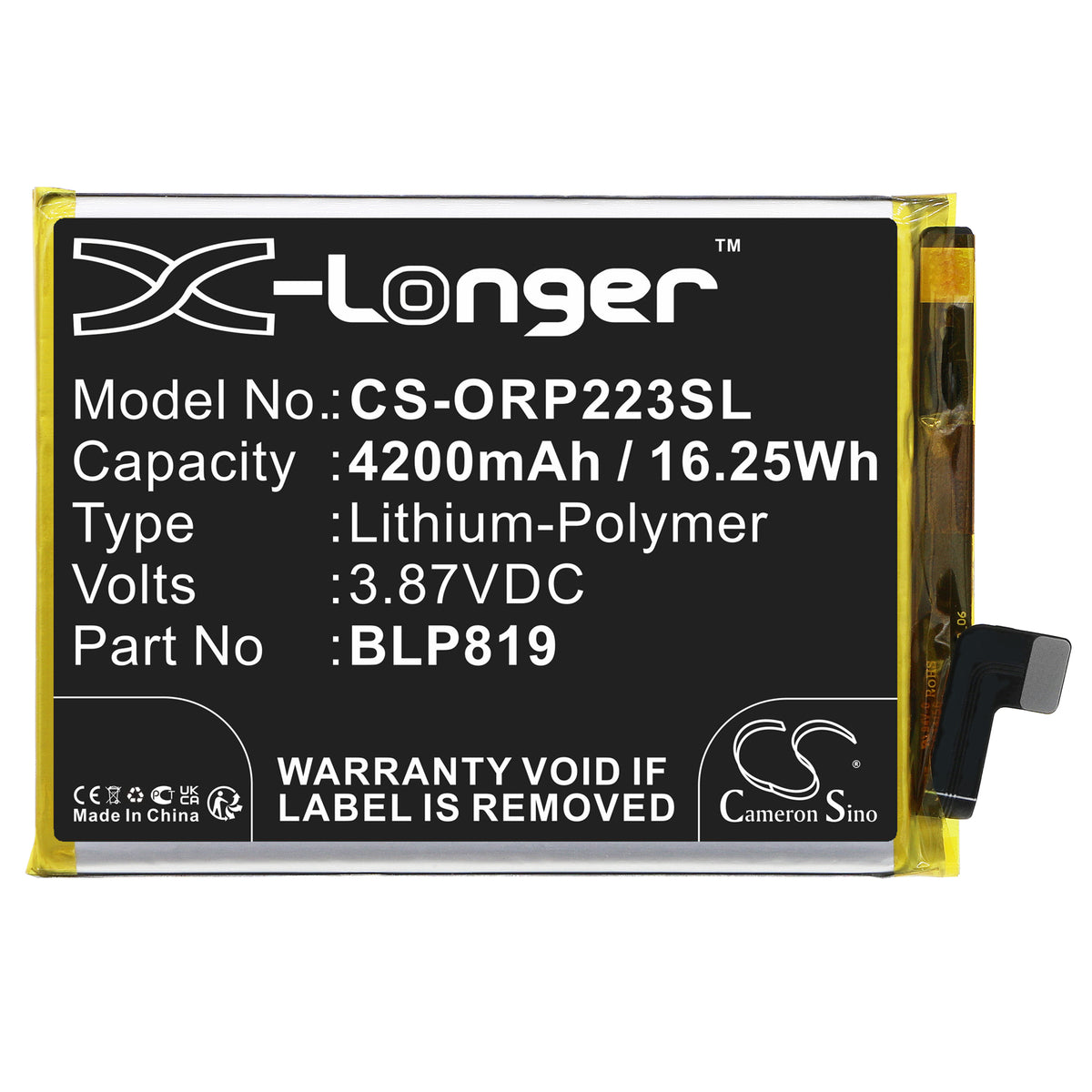 Replacement Battery for Oppo Reno6 4G – Mobile, SmartPhone – 4200mAh / 3.87V