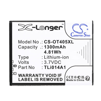 Replacement Battery for Alcatel  4013X – Mobile, SmartPhone – 1300mAh / 4.81Wh / 3.7V