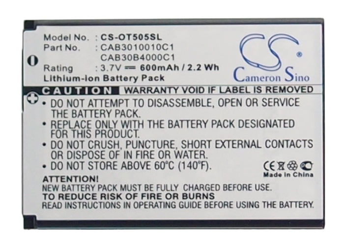 Replacement Battery for Vodafone  331 – Mobile, SmartPhone – 600mAh / 2.22Wh / 3.7V