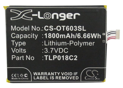 Replacement Battery for Alcatel  One Touch Idol Ultra – Mobile, SmartPhone – 1800mAh / 6.66Wh / 3.7V