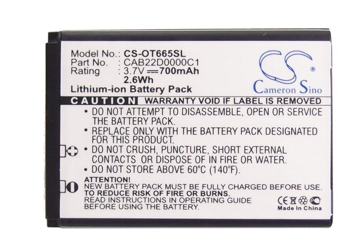 Replacement Battery for Alcatel  2010D – Mobile, SmartPhone – 700mAh / 2.59Wh / 3.7V