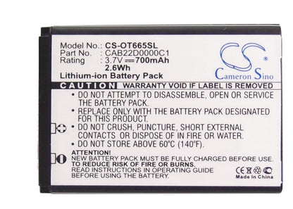 Replacement Battery for Alcatel  2010D – Mobile, SmartPhone – 700mAh / 2.59Wh / 3.7V