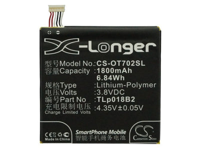 Replacement Battery for Alcatel  One Touch 7024 – Mobile, SmartPhone – 1800mAh / 6.84Wh / 3.8V