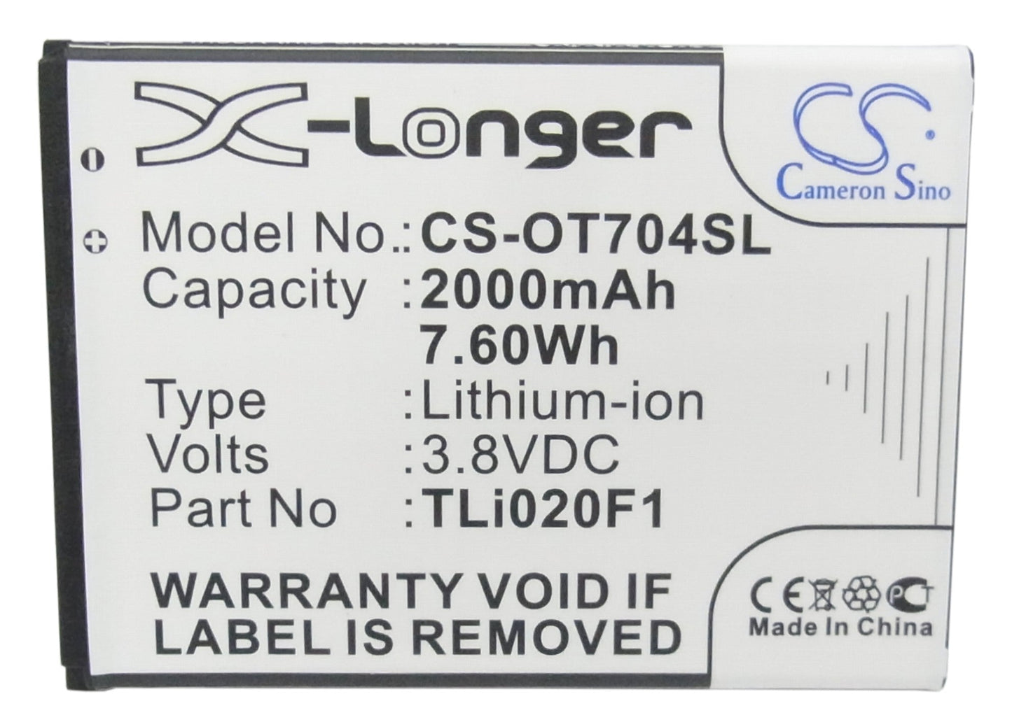 Replacement Battery for Alcatel  5044 – Mobile, SmartPhone – 2000mAh / 7.60Wh / 3.8V