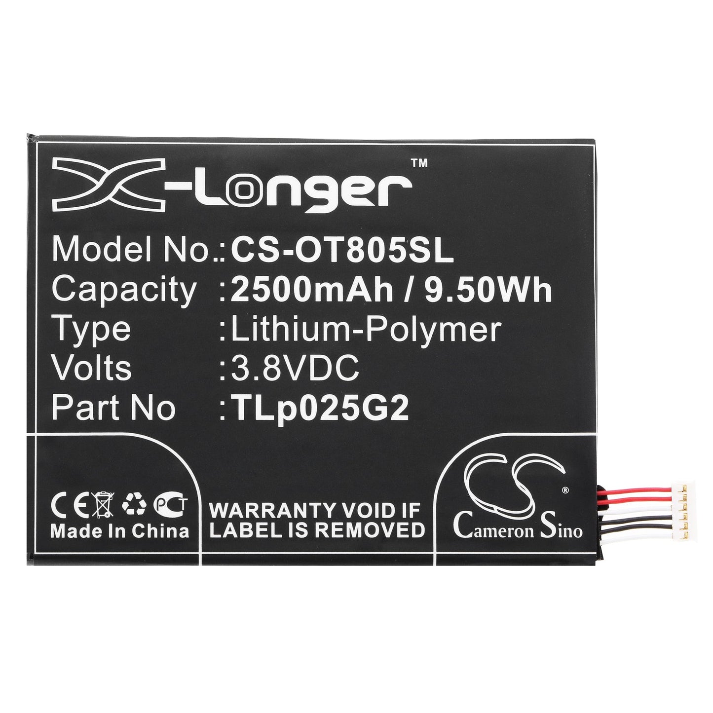 Replacement Battery for Alcatel  One Touch Pixi 3 8" 3G – Mobile, SmartPhone – 2500mAh / 9.50Wh / 3.8V