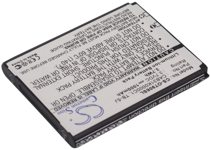 Replacement Battery for TCL  A906 – Mobile, SmartPhone – 1000mAh/3.7Wh / 3.7V