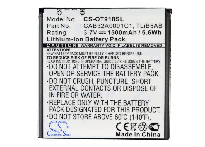 Replacement Battery for Alcatel  EE40 – Mobile, SmartPhone – 1500mAh / 5.55Wh / 3.7V