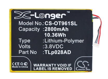 Replacement Battery for Alcatel  One Touch Pixi 7 – Mobile, SmartPhone – 2800mAh / 10.64Wh / 3.8V