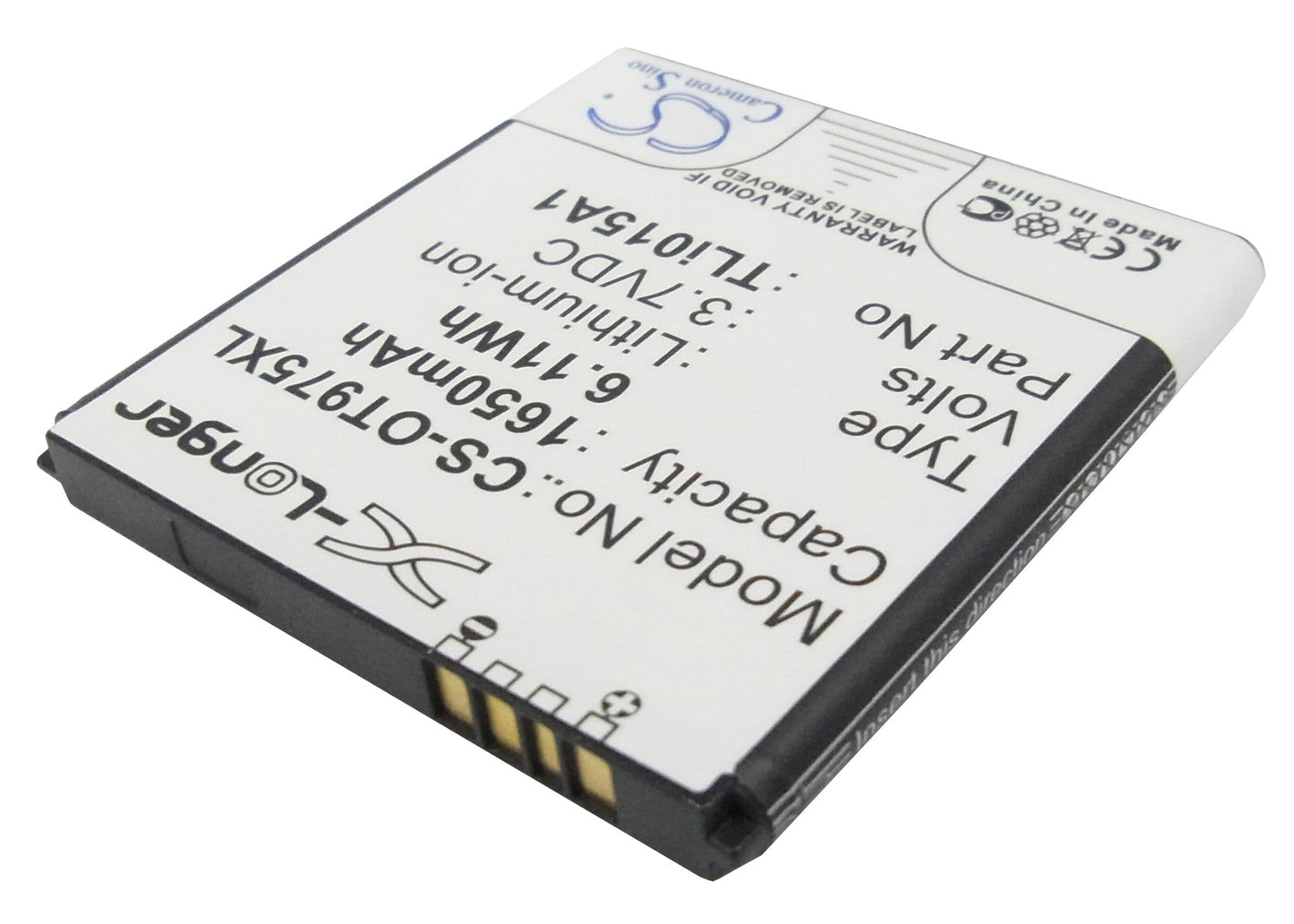 Replacement Battery for Alcatel  One Touch 975 – Mobile, SmartPhone – 1650mAh / 6.11Wh / 3.7V