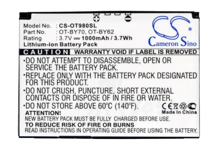 Replacement Battery for Alcatel  One Touch  813D – Mobile, SmartPhone – 1000mAh / 3.7Wh / 3.7V