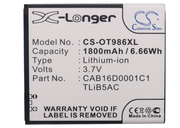 Replacement Battery for Alcatel  AK47 – Mobile, SmartPhone – 1800mAh/6.66Wh / 3.7V