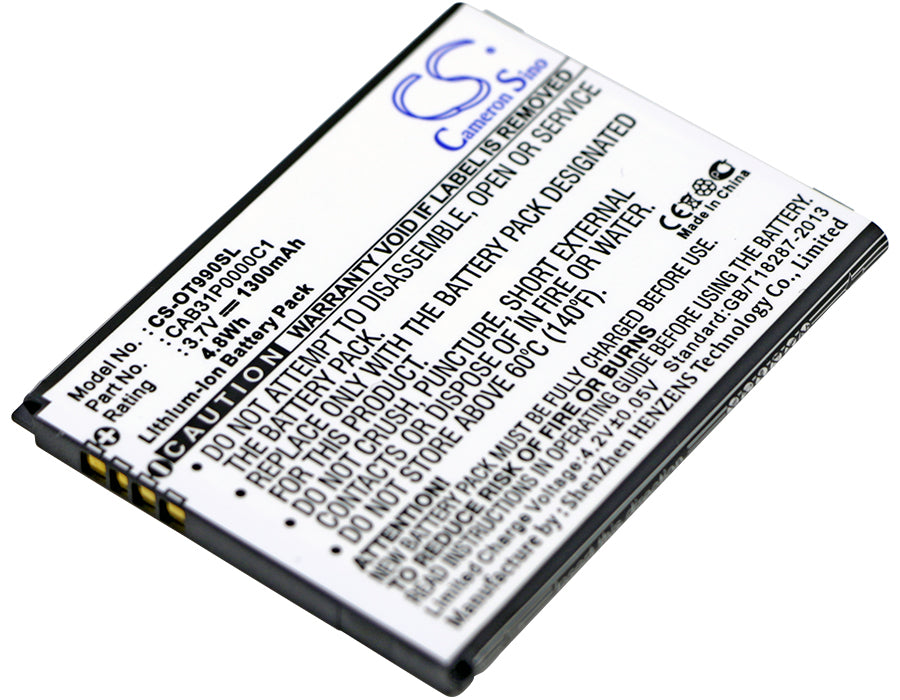 Replacement Battery for TCL | USCellular | Virgin Mobile | T-Mobile | Alcatel | MegaFon A990 – Mobile, SmartPhone – 1300mAh / 3.7V - image 1