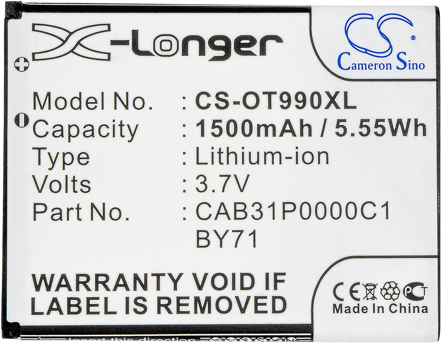 Replacement Battery for Alcatel  One Touc POP – Mobile, SmartPhone – 1500mAh / 5.55Wh / 3.7V