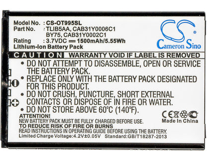 Replacement Battery for MTC  968 – Mobile, SmartPhone – 1500mAh / 5.55Wh / 3.7V