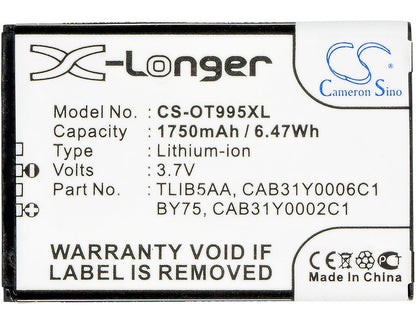 Replacement Battery for TCL  A860 – Mobile, SmartPhone – 1750mAh / 6.48Wh / 3.7V