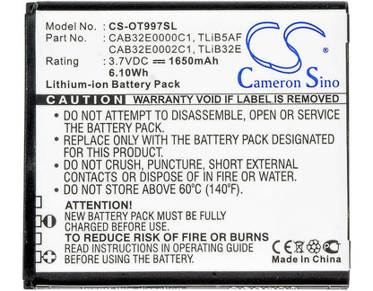 Replacement Battery for Alcatel  Linkzone 41 – Mobile, SmartPhone – 1650mAh / 6.11Wh / 3.7V