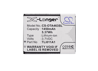 Replacement Battery for Alcatel  A463 – Mobile, SmartPhone – 1450mAh / 5.37Wh / 3.7V