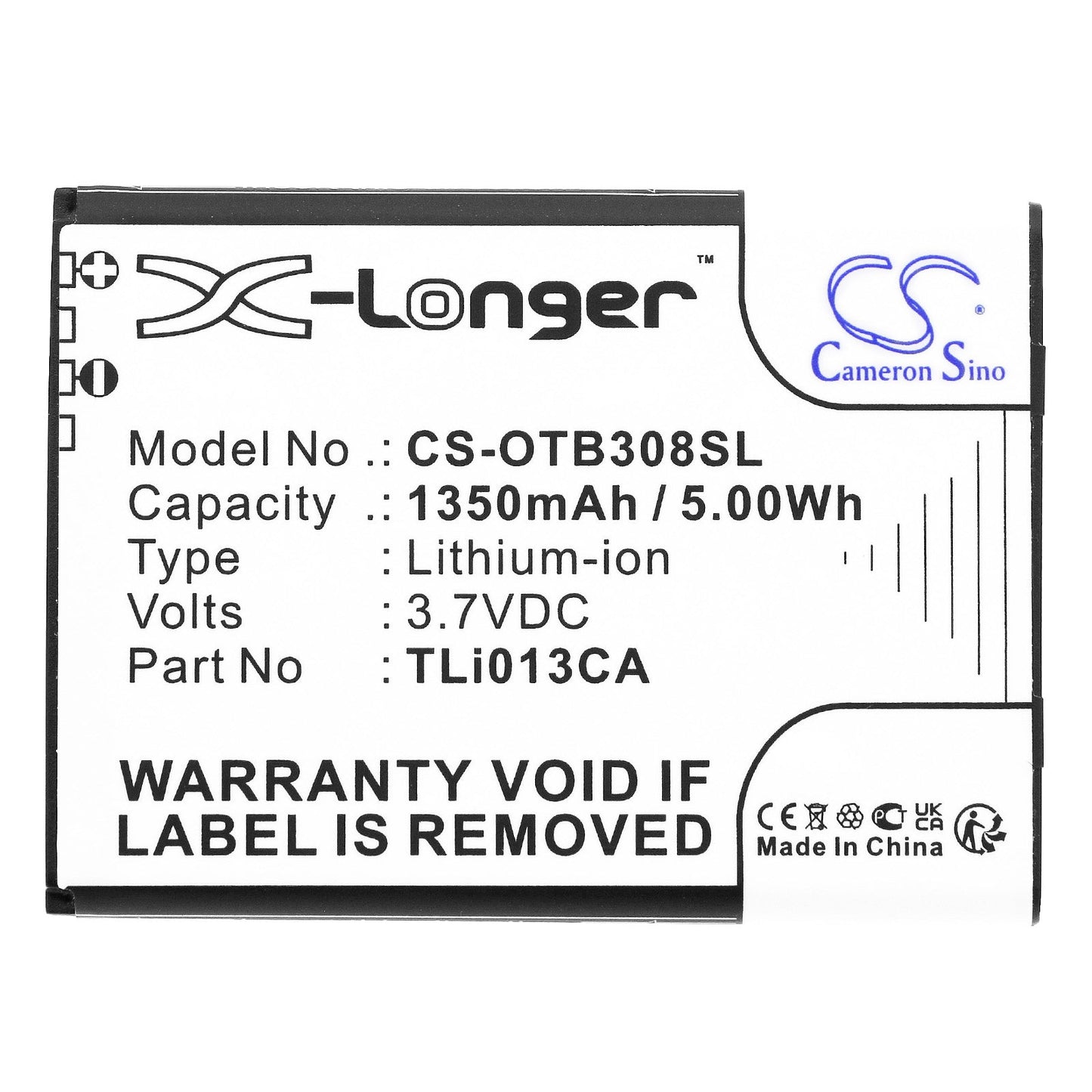 Replacement Battery for Alcatel  OneTouch 3082X – Mobile, SmartPhone – 1350mAh / 5.00Wh / 3.7V