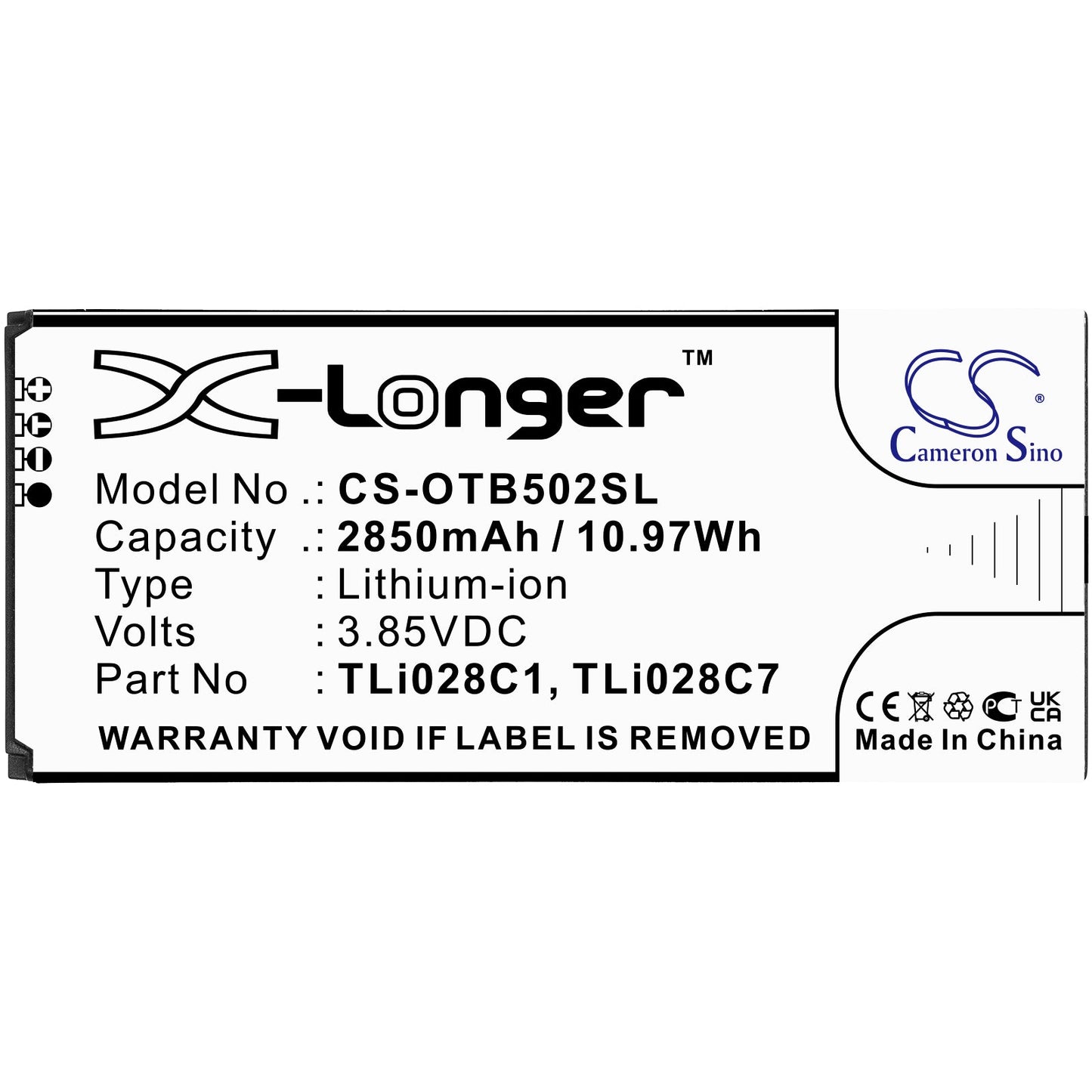 Replacement Battery for Alcatel  1B 2020 – Mobile, SmartPhone – 2850mAh / 10.97Wh / 3.85V