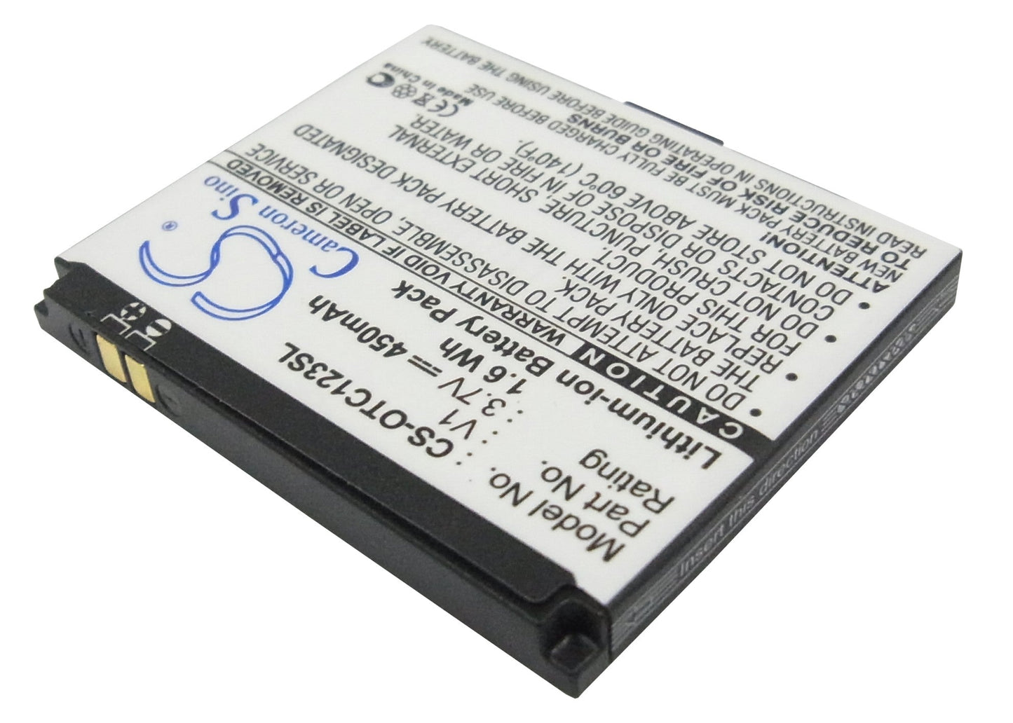 Replacement Battery for Alcatel  OT-C123 – Mobile, SmartPhone – 450mAh/1.66Wh / 3.7V