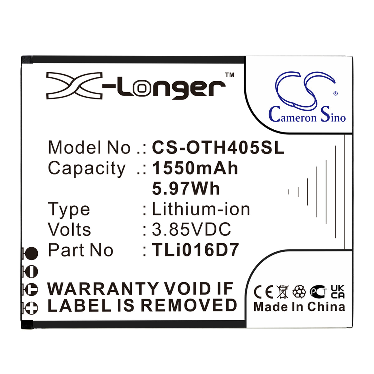 Replacement Battery for Alcatel U3 2018 4G – Mobile, SmartPhone – 1550mAh / 3.85V