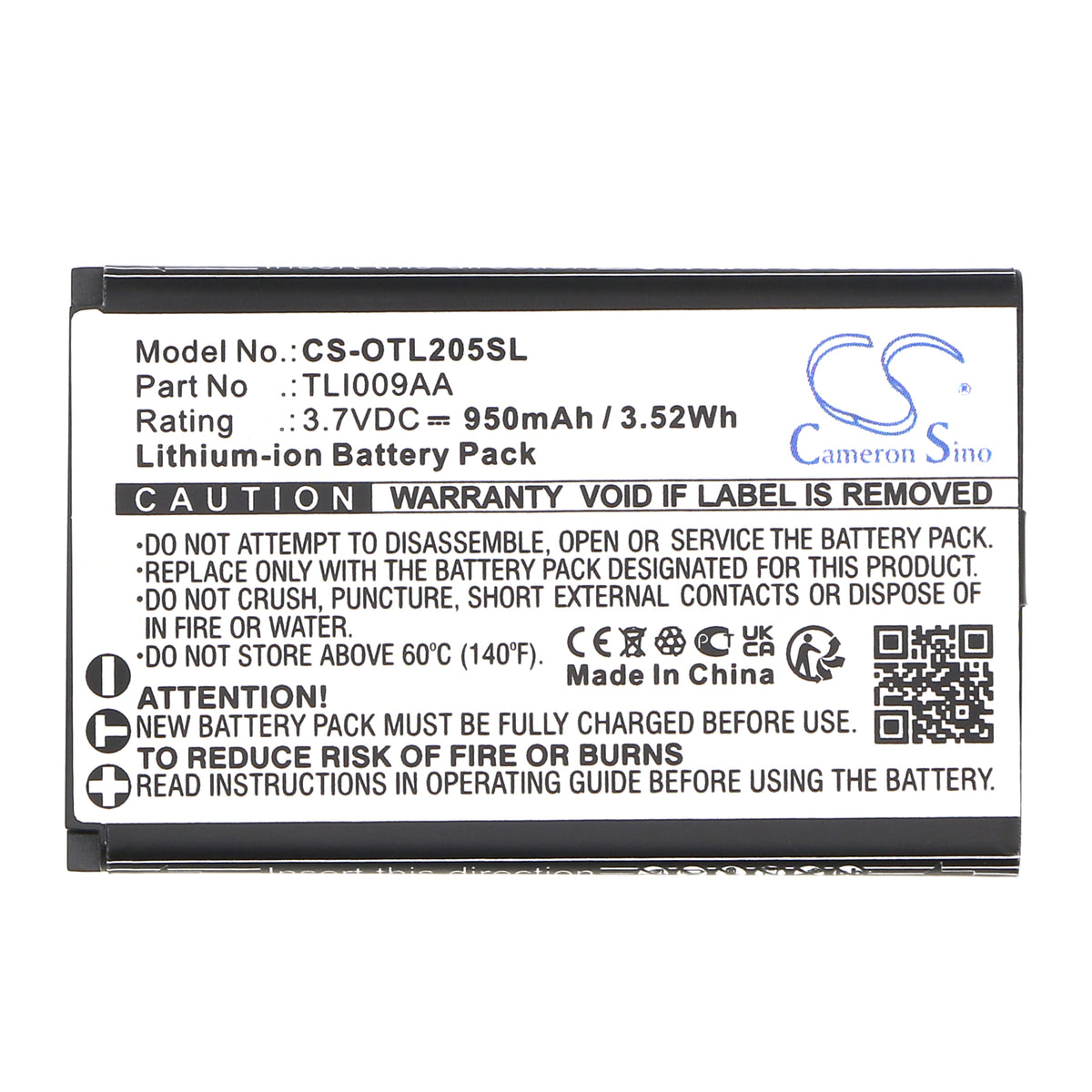 Replacement Battery for Alcatel OT-2038X – Mobile, SmartPhone – 950mAh / 3.7V
