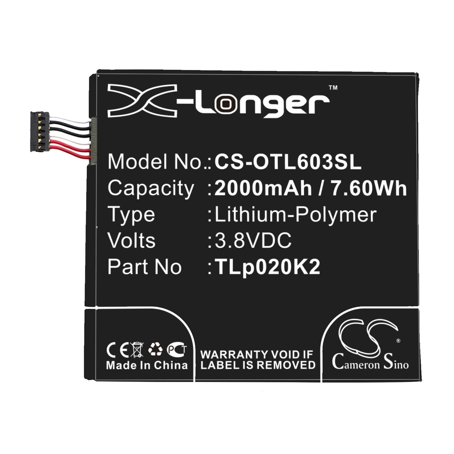 Replacement Battery for Alcatel  6039S-2AALUS7 – Mobile, SmartPhone – 2000mAh / 7.60Wh / 3.8V