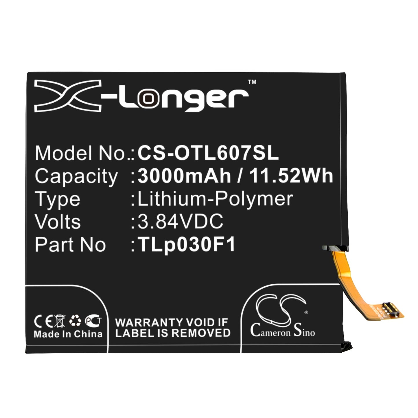 Replacement Battery for Alcatel  Idol 4 Pro – Mobile, SmartPhone – 3000mAh / 11.52Wh / 3.84V
