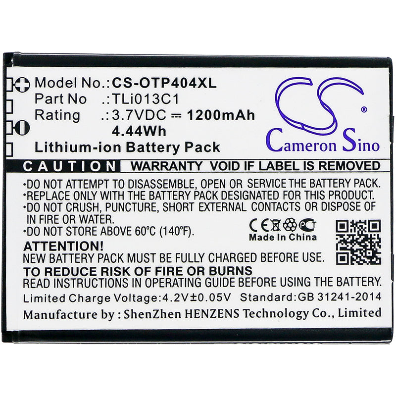 Replacement Battery for Alcatel  4052C – Mobile, SmartPhone – 1200mAh / 4.44Wh / 3.7V