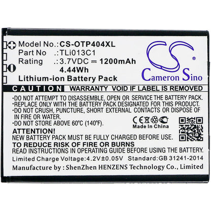 Replacement Battery for Alcatel  4052C – Mobile, SmartPhone – 1200mAh / 4.44Wh / 3.7V