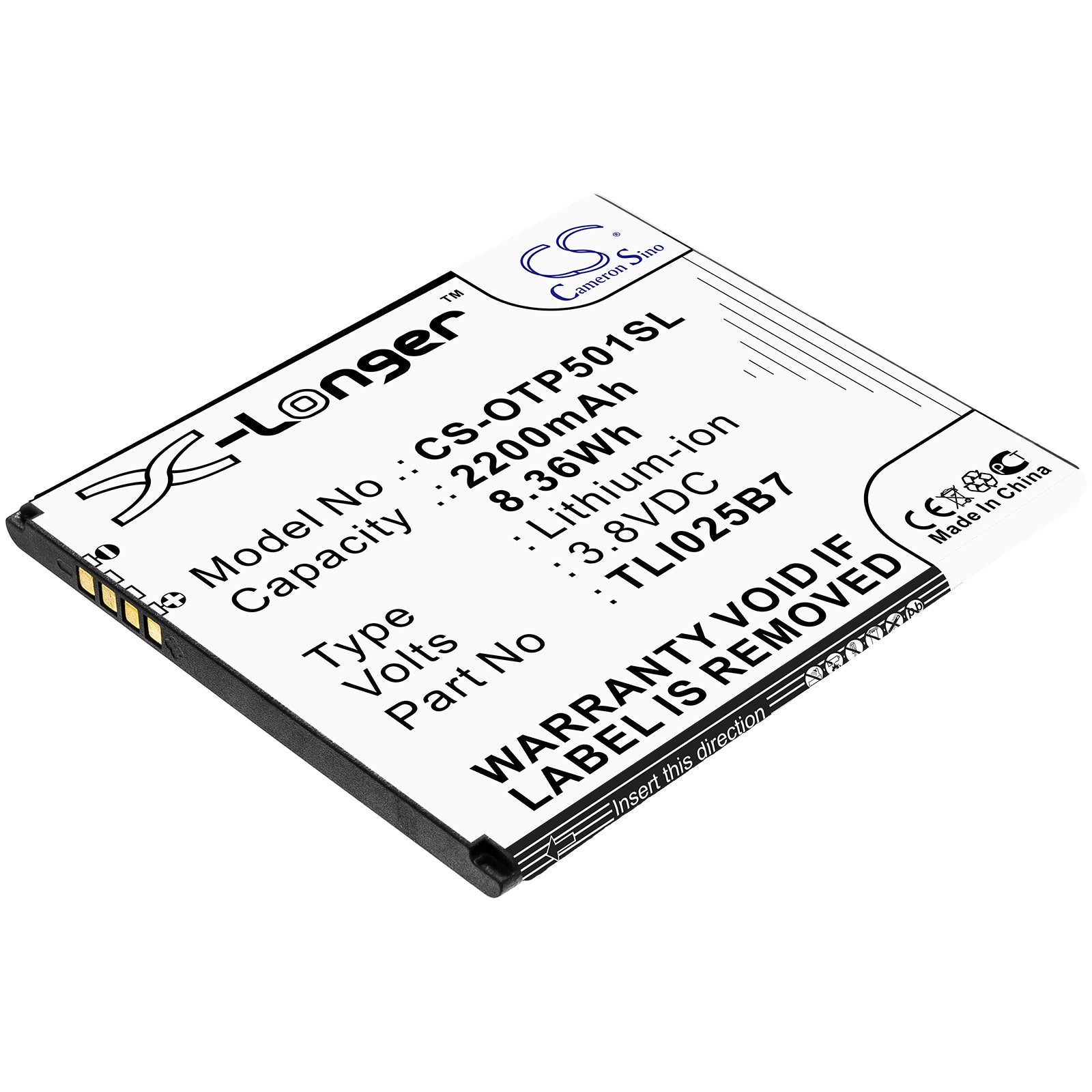 Replacement Battery for Alcatel A3 Plus – Mobile, SmartPhone – 2200mAh / 3.8V - image 1