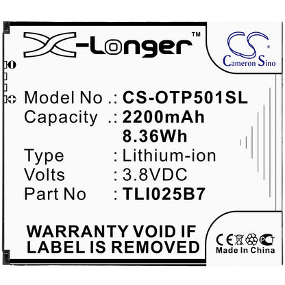 Replacement Battery for Alcatel  5011A – Mobile, SmartPhone – 2200mAh / 8.36Wh / 3.8V