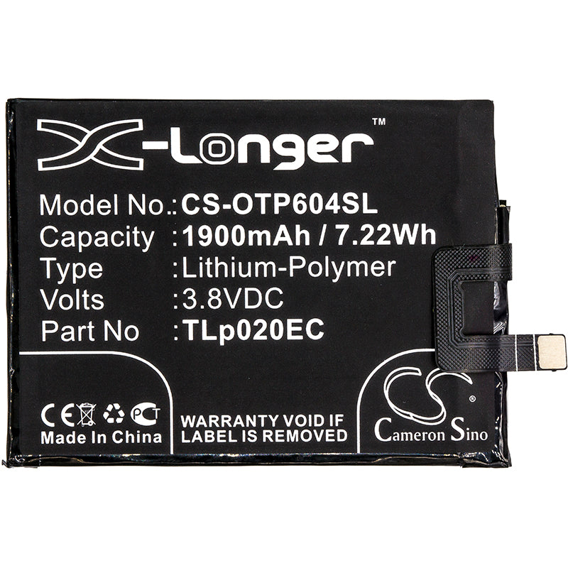Replacement Battery for Alcatel  One Touch Pop Up – Mobile, SmartPhone – 1900mAh / 7.22Wh / 3.8V