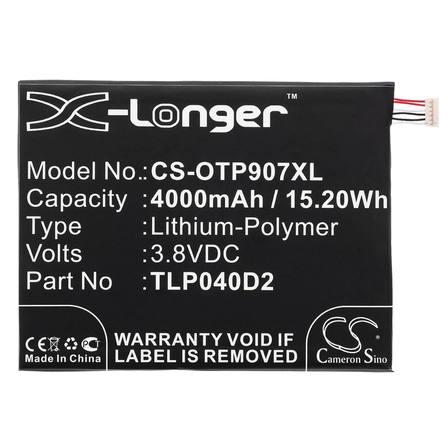 Replacement Battery for Alcatel  9007T – Mobile, SmartPhone – 4000mAh / 15.20Wh / 3.8V