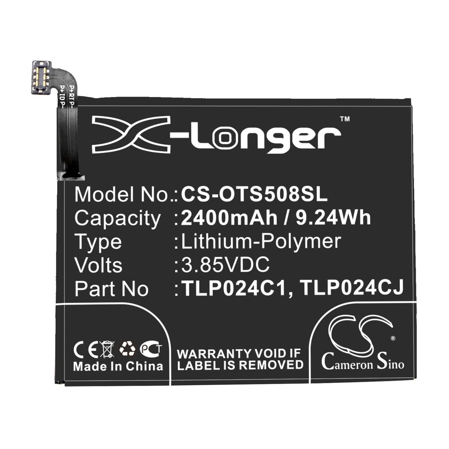 Replacement Battery for Alcatel  1X Evolve – Mobile, SmartPhone – 2400mAh / 9.24Wh / 3.85V