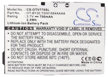 Replacement Battery for Alcatel  One Touch V770 – Mobile, SmartPhone – 700mAh/2.59Wh / 3.7V