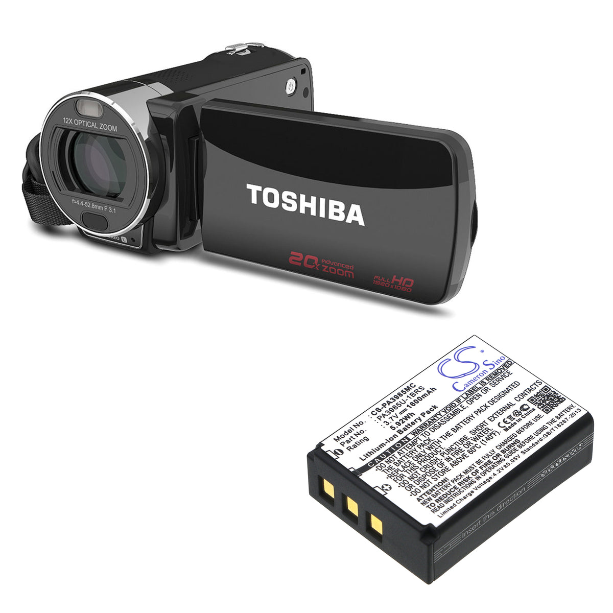 Replacement Battery for Toshiba Camileo X200 – Camera – 1600mAh / 3.7V