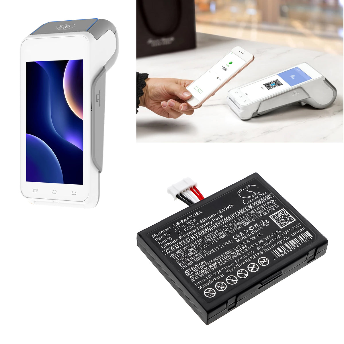 Replacement Battery for Pax A910 – Payment Terminal – 850mAh / 7.4V