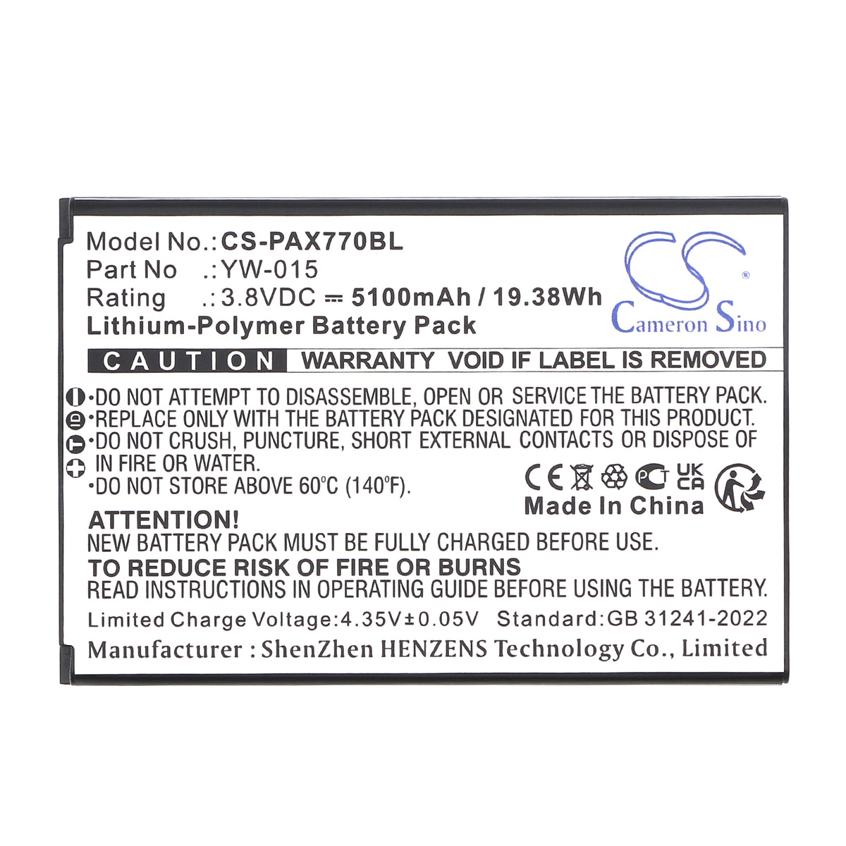 Replacement Battery for Pax A77 – Payment Terminal – 5100mAh / 3.8V