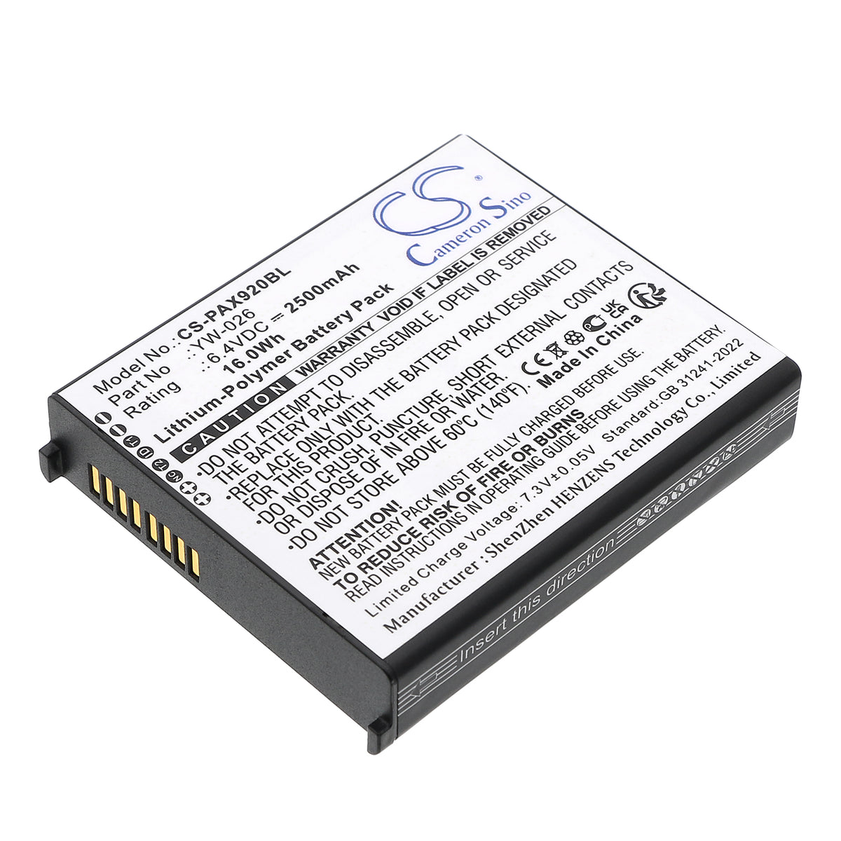 Replacement Battery for Pax A920 MAX – Payment Terminal – 2500mAh / 6.4V