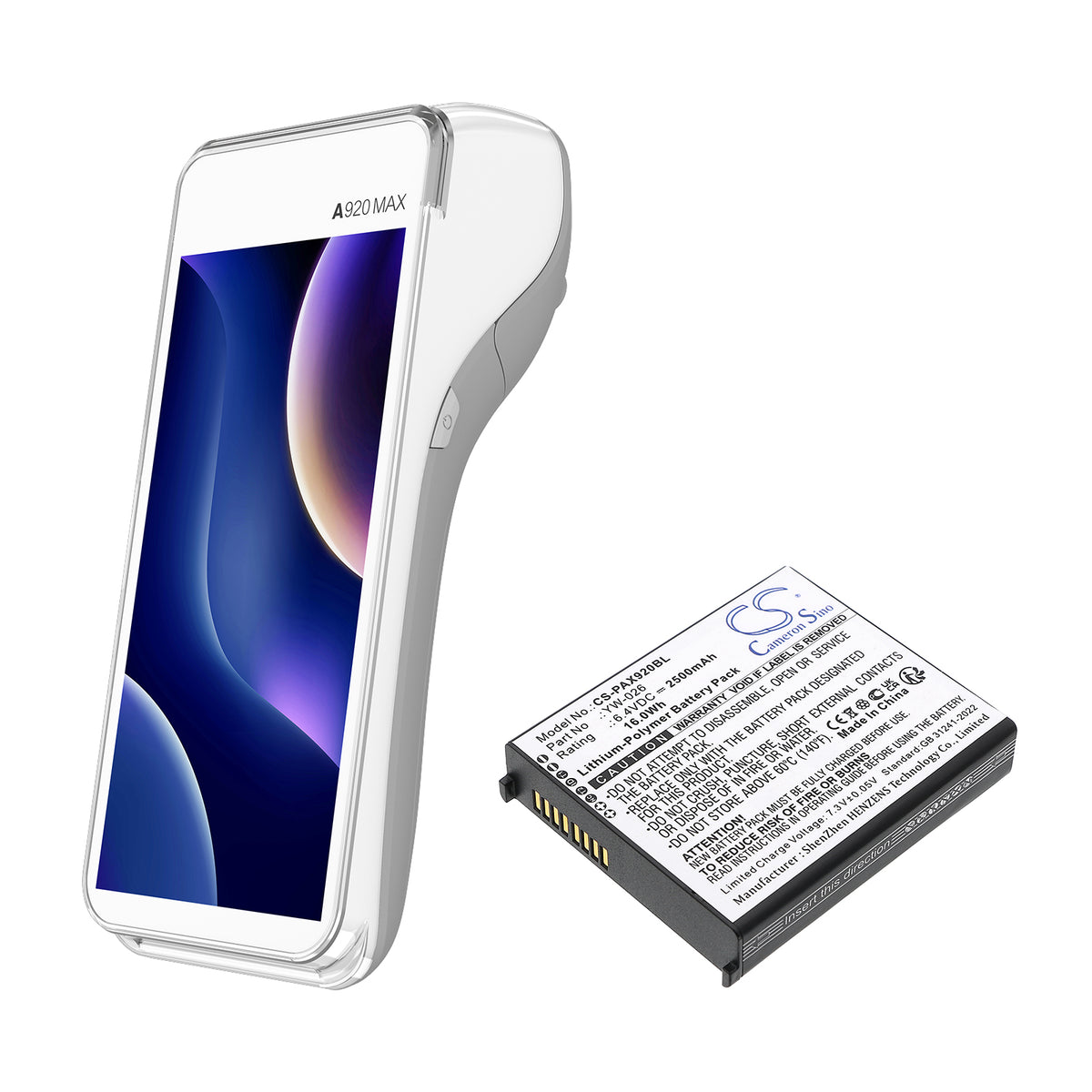 Replacement Battery for Pax A920 MAX – Payment Terminal – 2500mAh / 6.4V